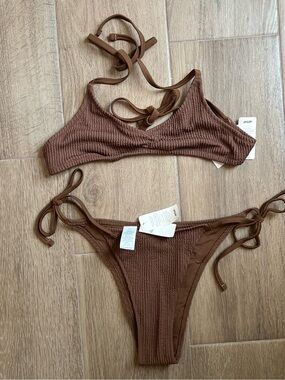 Aerie Crinkle Brown Bikini NWT